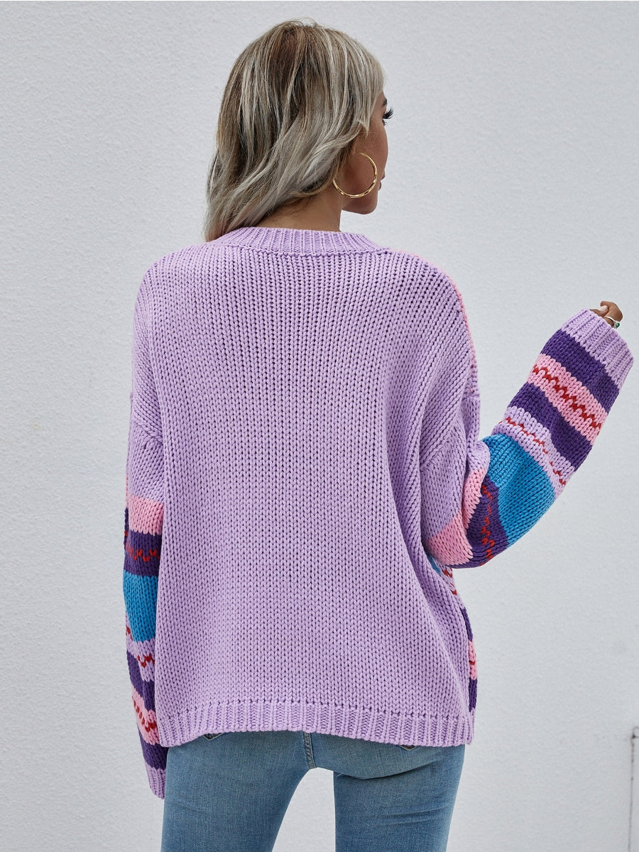 Stripe Color-Block Knit Long-Sleeve Top - Lalic