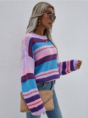 Stripe Color-Block Knit Long-Sleeve Top - Lalic