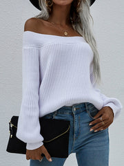 White Bell-Sleeve Off-Shoulder Knit Sweater