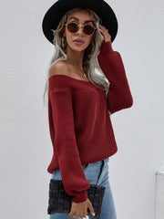 Maroon Bell-Sleeve Off-Shoulder Knit Sweater