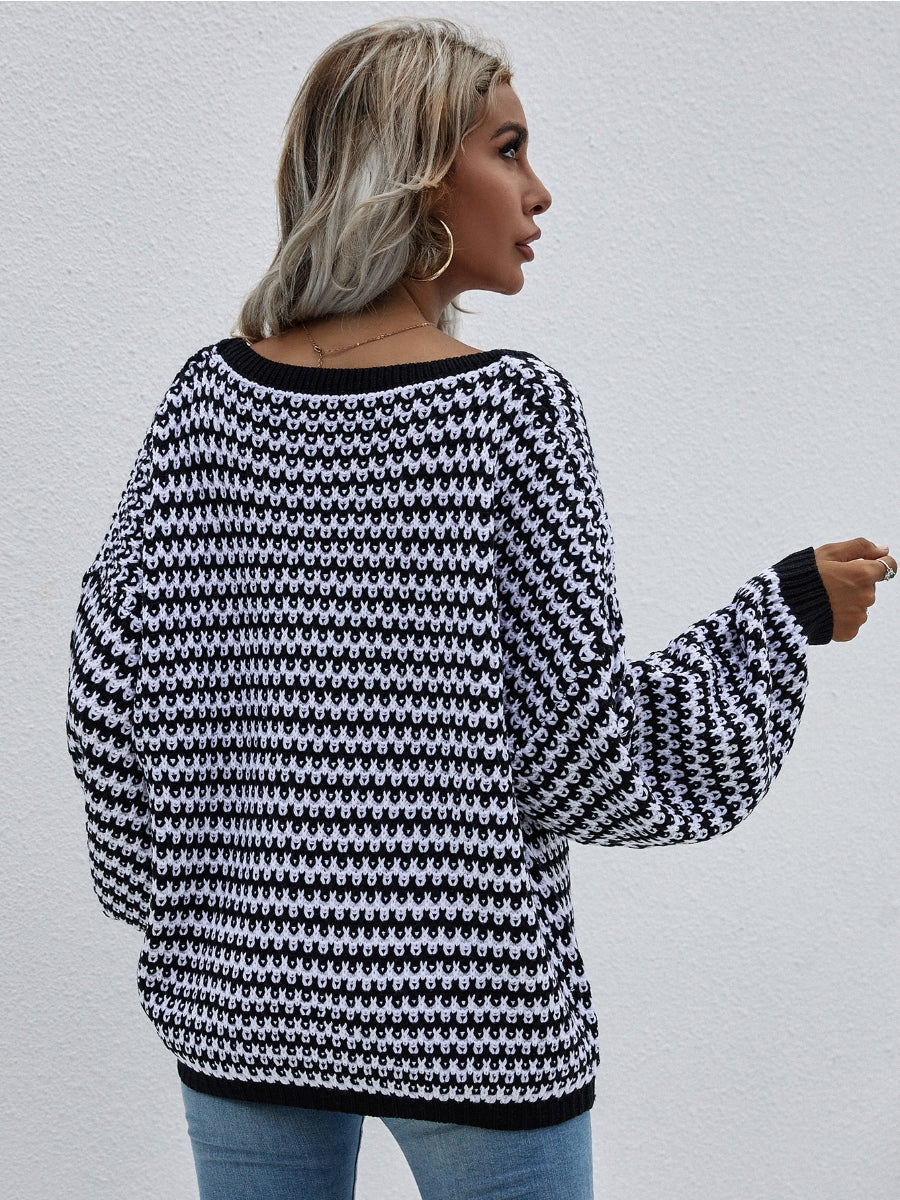 Puff sleeve V-Neck Sweater - Black