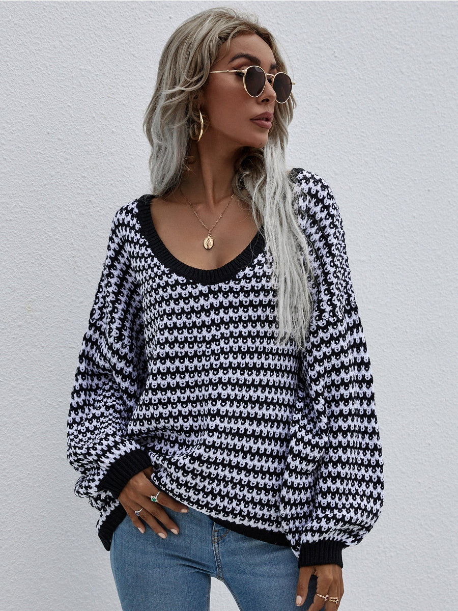 Puff sleeve V-Neck Sweater - Black