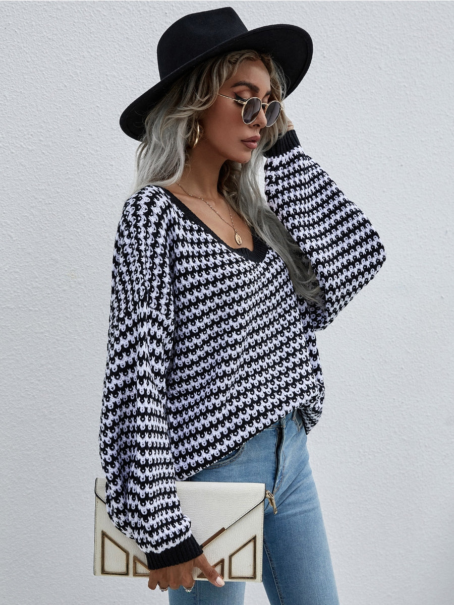 Puff sleeve V-Neck Sweater - Black