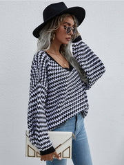 Puff sleeve V-Neck Sweater - Black