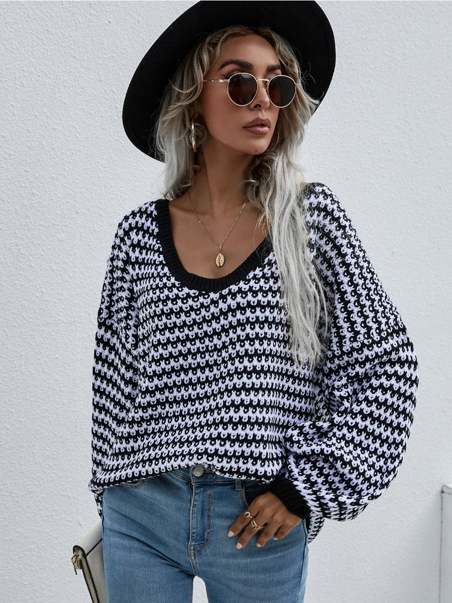 Puff sleeve V-Neck Sweater - Black