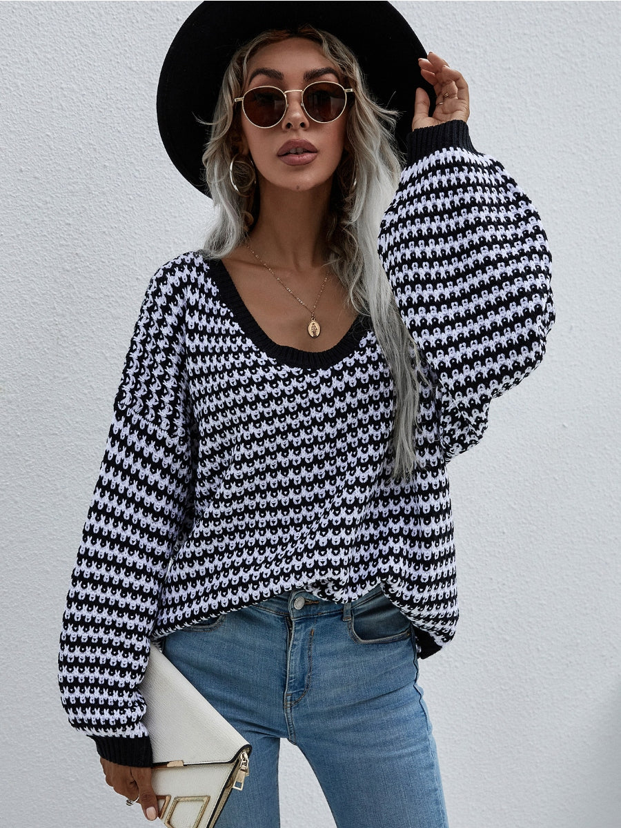 Puff sleeve V-Neck Sweater - Black