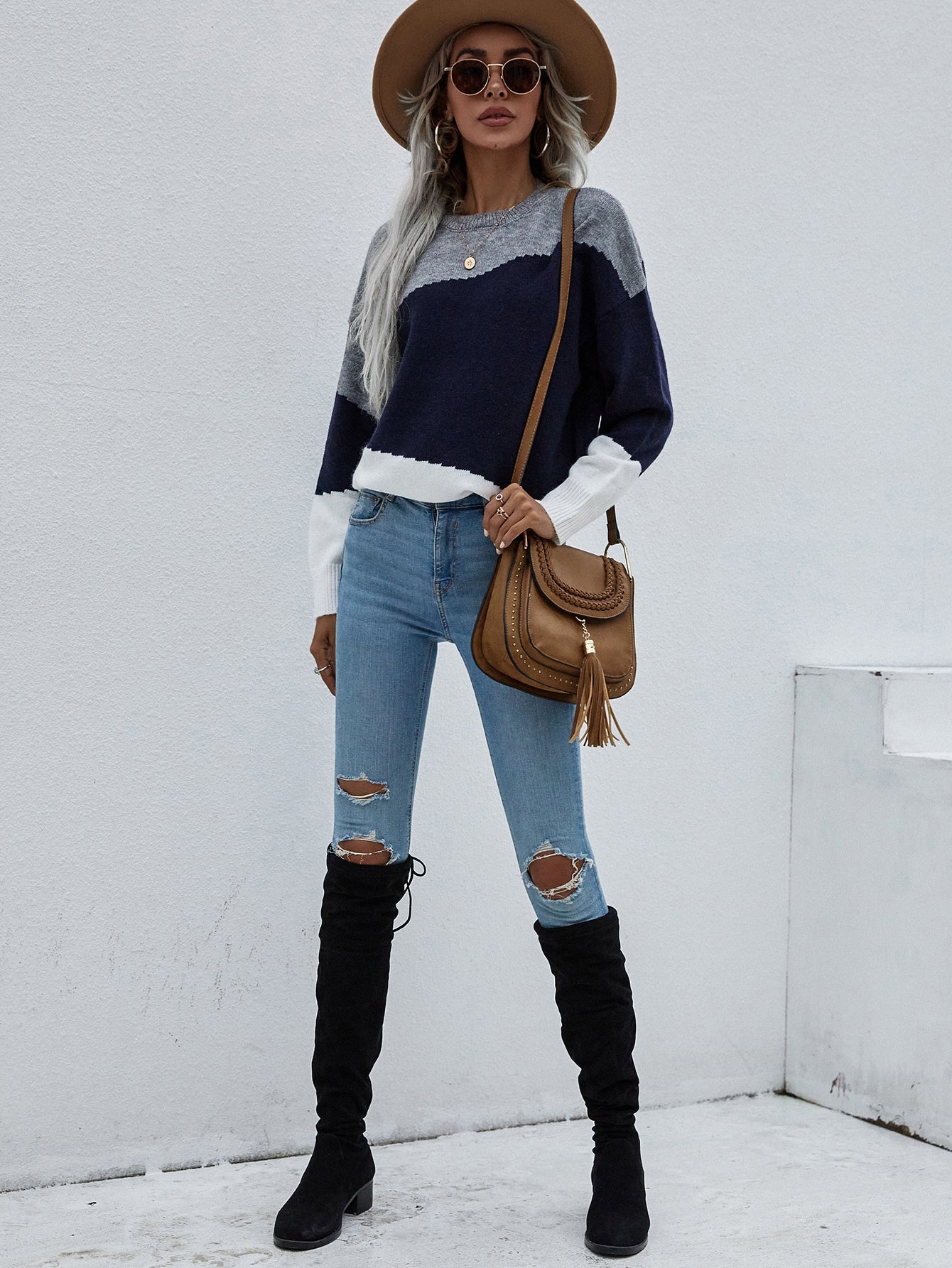 ELMA Knit Jumper - Navy Block