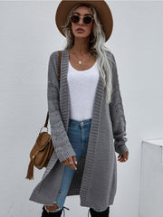 Braid Open Knit Long Cardigan - Grey