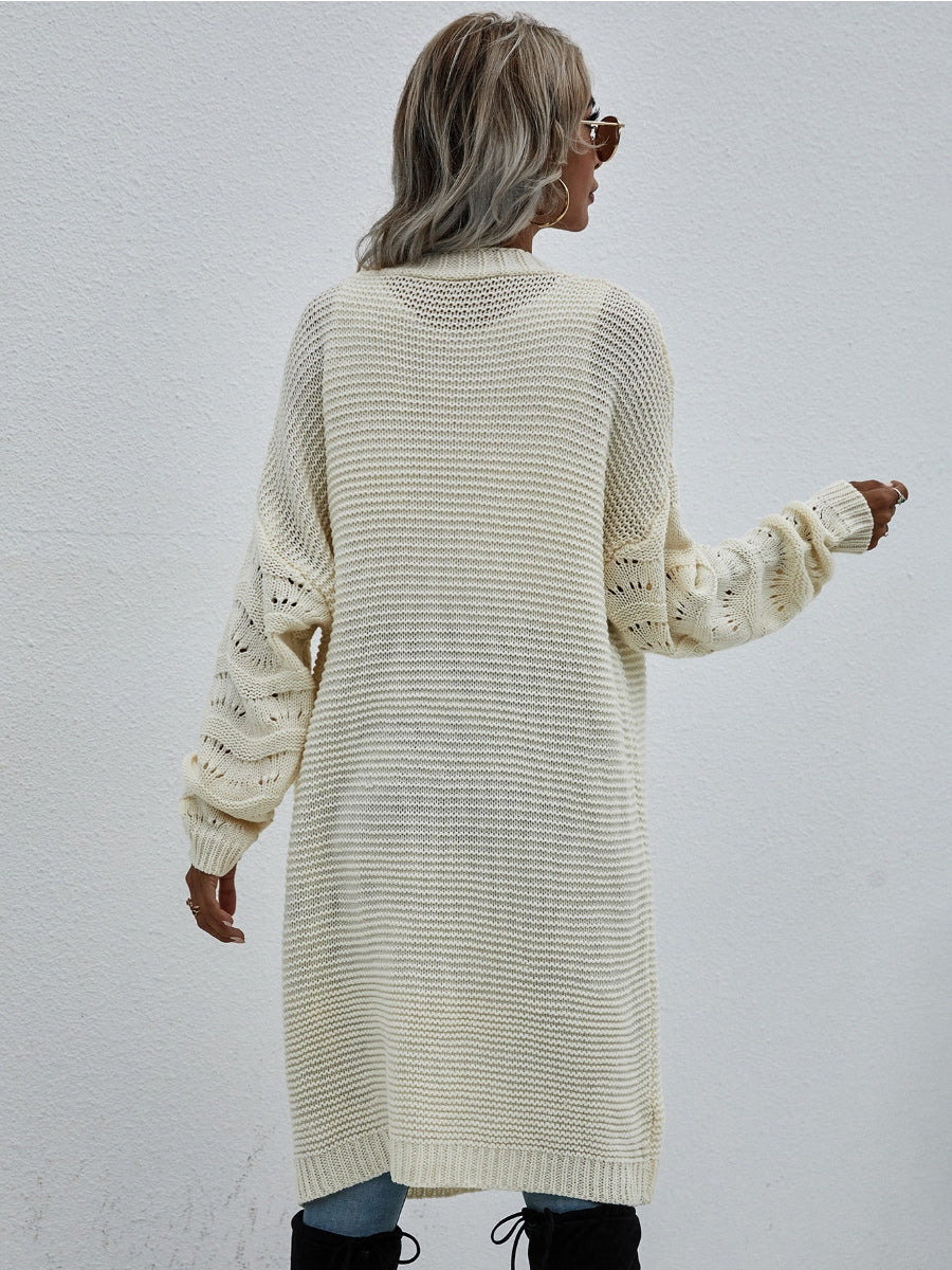 Braid Open Knit Long Cardigan - Cream