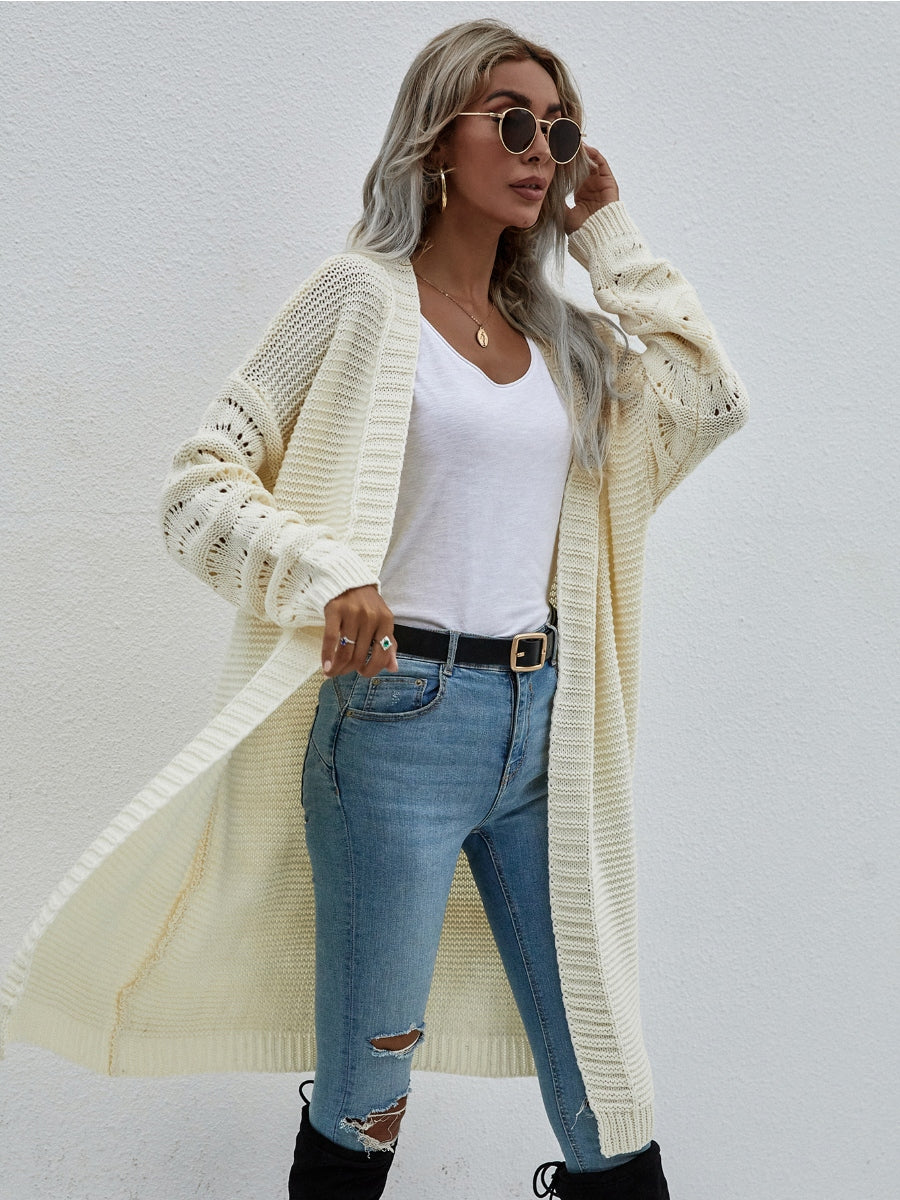 Braid Open Knit Long Cardigan - Cream