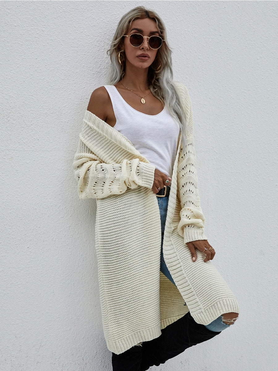 Braid Open Knit Long Cardigan - Cream
