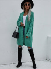 Braid Open Knit Long Cardigan - Green