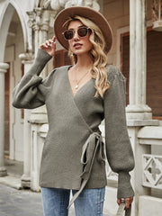 LEONORA Bishop Sleeve Knit Top - Khaki