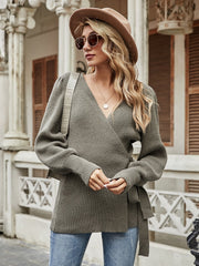 LEONORA Bishop Sleeve Knit Top - Khaki