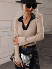 NAOMI RIBBED KNIT TOP - KHAKI