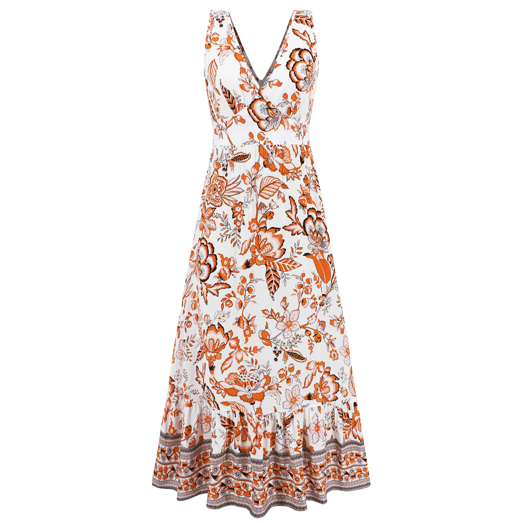 Willow Sleeveless Floral Maxi Dress - Orange
