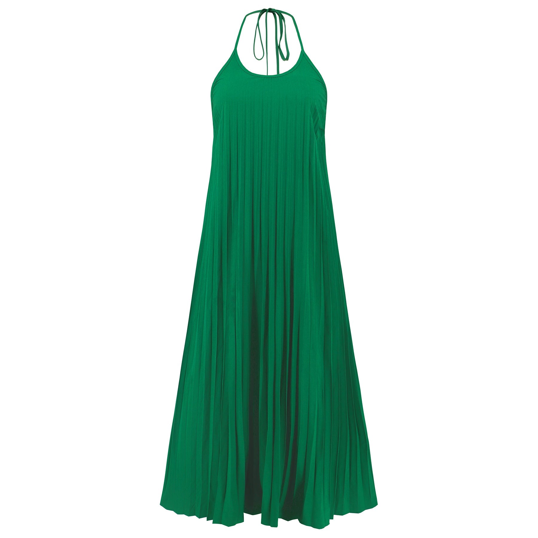 Eleanor Pleated Halter Maxi Dress - Green