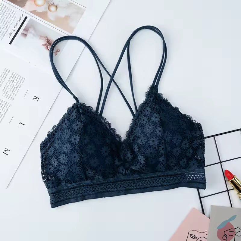 Lace Bralette Wire Free Brassiere Push Up Underwear Padded Thin Shoulder Strap Soft Lingerie Bra