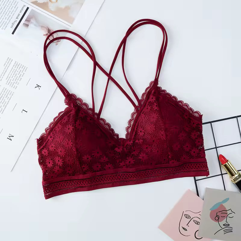 Lace Bralette Wire Free Brassiere Push Up Underwear Padded Thin Shoulder Strap Soft Lingerie Bra