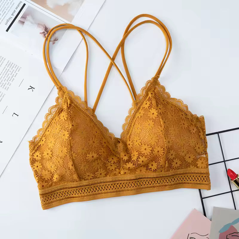 Lace Bralette Wire Free Brassiere Push Up Underwear Padded Thin Shoulder Strap Soft Lingerie Bra