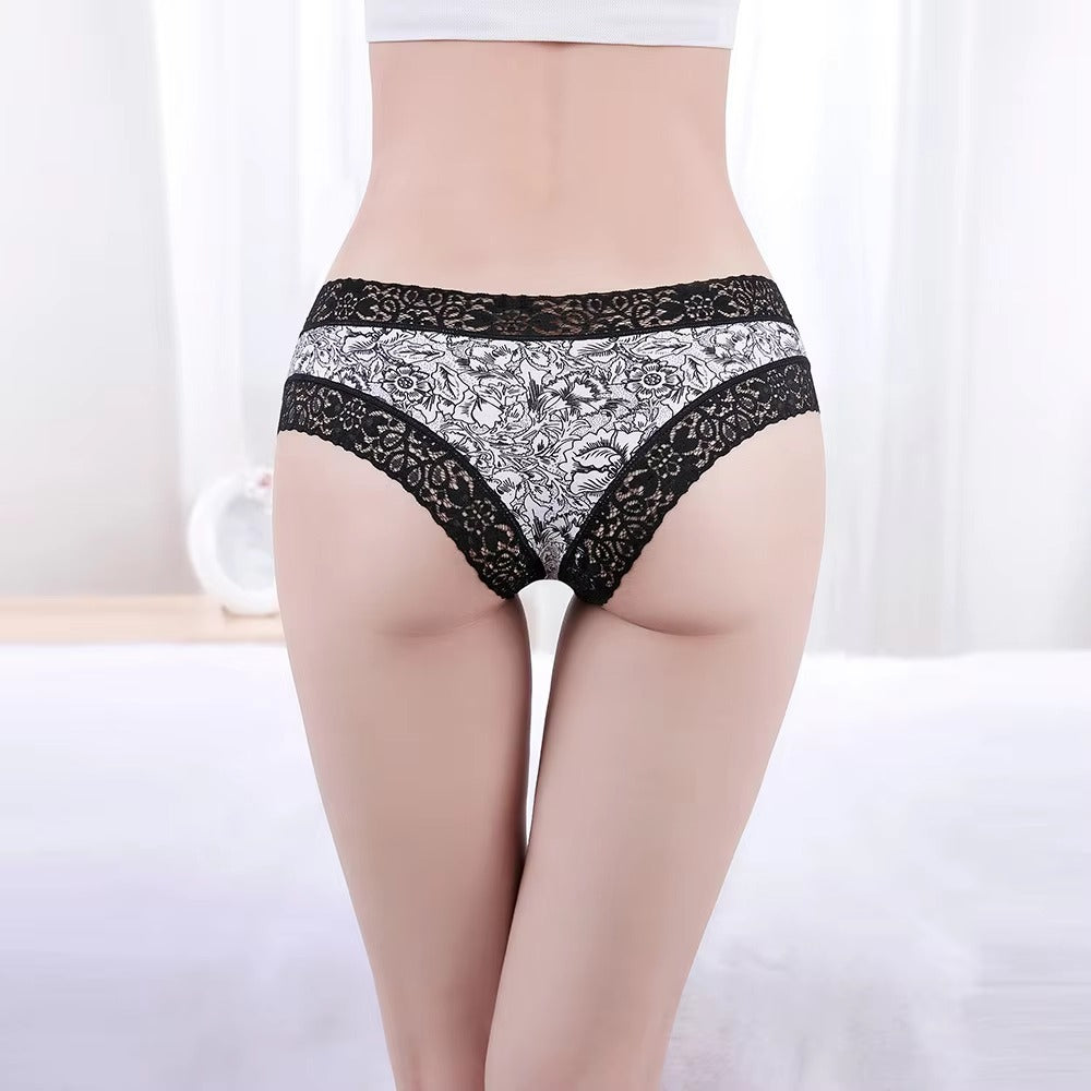 Lace Cotton Underwear Bow Briefs Bikini Panties 5 Pcs set