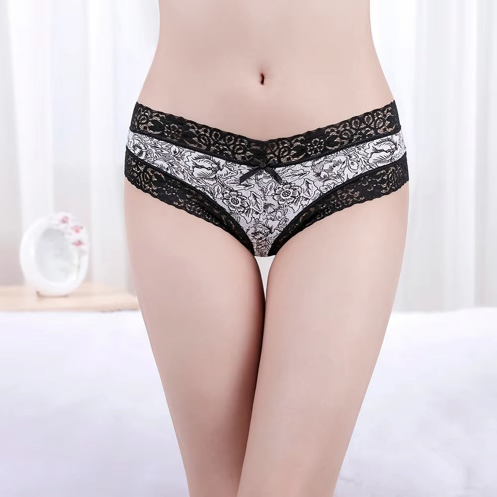 Lace Cotton Underwear Bow Briefs Bikini Panties 5 Pcs set