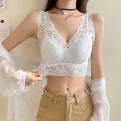 Lace Deep V Neck Lingerie Wire Free Bra Bralette Padded Camisole Tank Tops