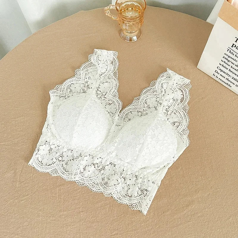 Lace Deep V Neck Lingerie Wire Free Bra Bralette Padded Camisole Tank Tops