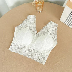 Lace Deep V Neck Lingerie Wire Free Bra Bralette Padded Camisole Tank Tops