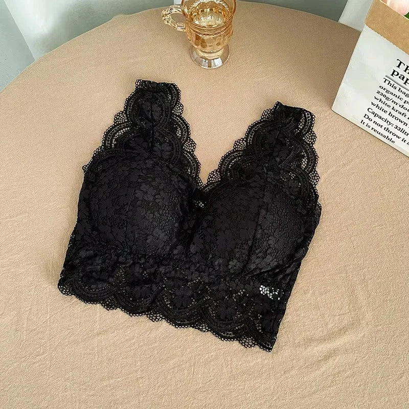 Lace Deep V Neck Lingerie Wire Free Bra Bralette Padded Camisole Tank Tops