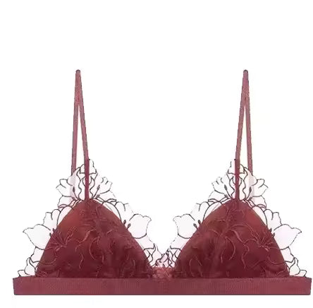 Lace Embroidered Lingerie Thin Cup Triangle Cup Bra Set Comfortable No Underwire
