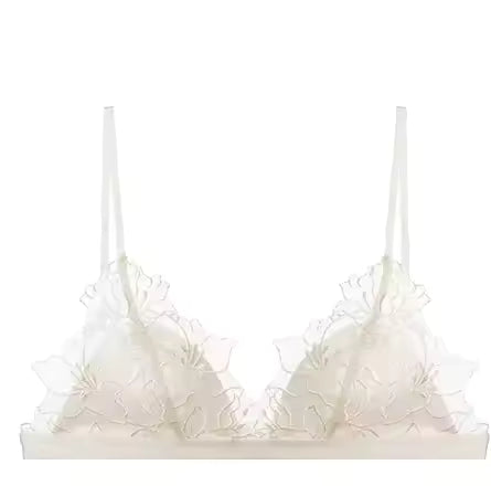 Lace Embroidered Lingerie Thin Cup Triangle Cup Bra Set Comfortable No Underwire