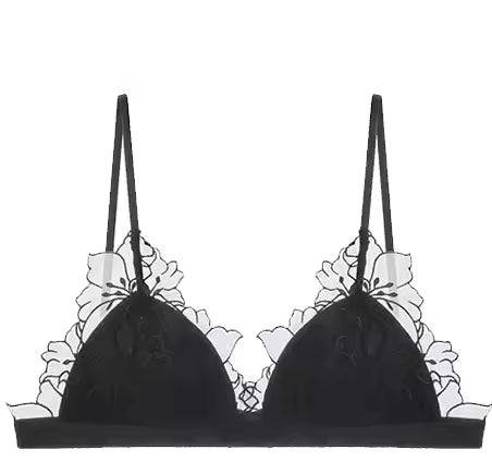 Lace Embroidered Lingerie Thin Cup Triangle Cup Bra Set Comfortable No Underwire