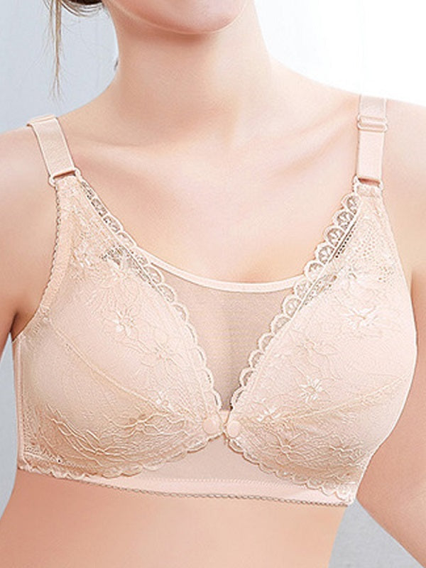 Lace Front Buckle Mesh Wireless Cotton Lining Nursing Bra