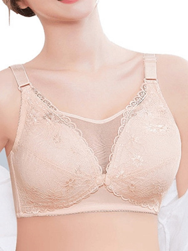 Lace Front Buckle Mesh Wireless Cotton Lining Nursing Bra