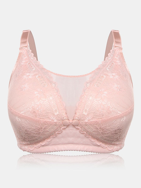 Lace Front Buckle Mesh Wireless Cotton Lining Nursing Bra