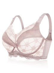 Lace Hollow Full Coverage Gather Push Up Minimizer Bra