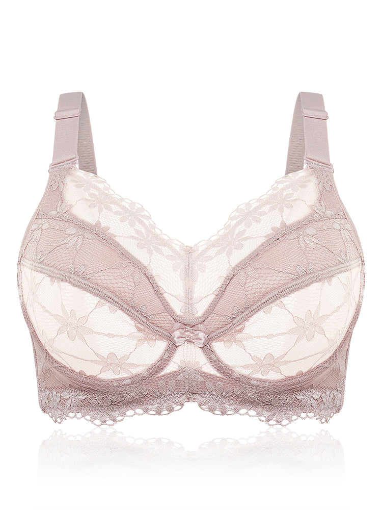 Lace Hollow Full Coverage Gather Push Up Minimizer Bra