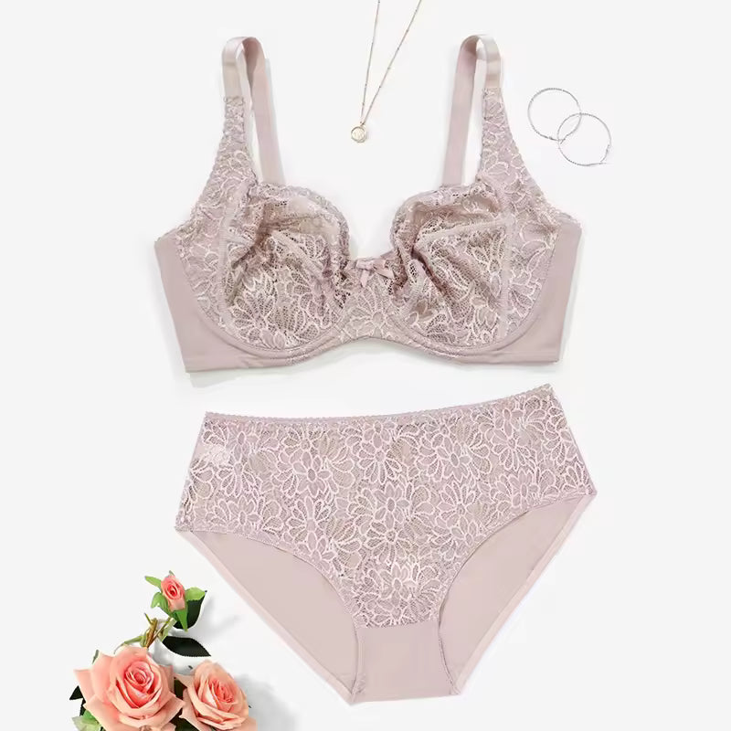 Lace Lingerie Bra With Wire Unlined Thin Breathable Bra and Panties Set