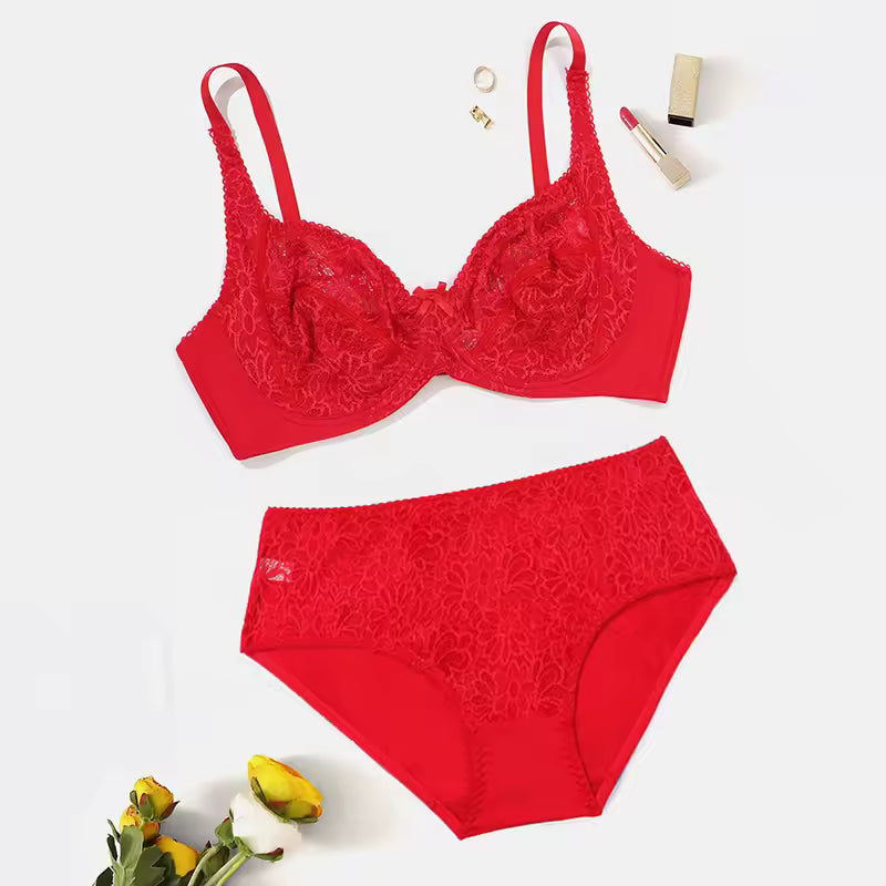 Lace Lingerie Bra With Wire Unlined Thin Breathable Bra and Panties Set