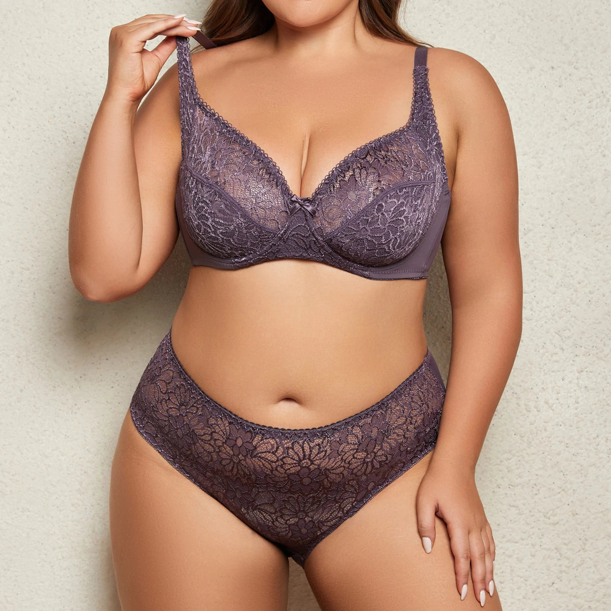 Lace Lingerie Bra With Wire Unlined Thin Breathable Bra and Panties Set