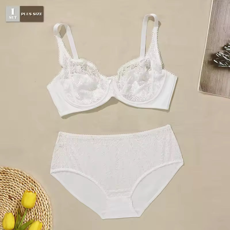 Lace Lingerie Bra With Wire Unlined Thin Breathable Bra and Panties Set