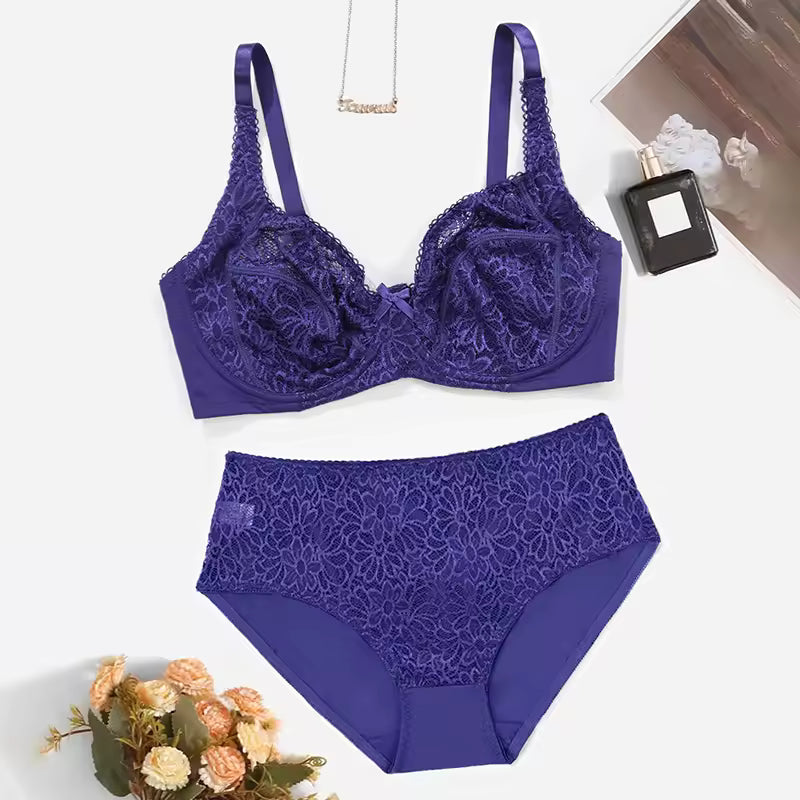 Lace Lingerie Bra With Wire Unlined Thin Breathable Bra and Panties Set