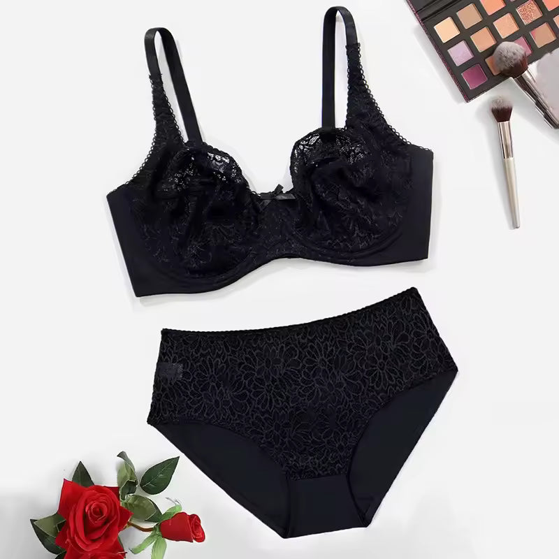 Lace Lingerie Bra With Wire Unlined Thin Breathable Bra and Panties Set