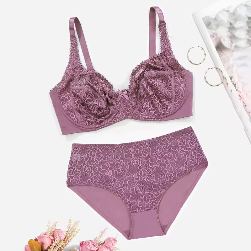 Lace Lingerie Bra With Wire Unlined Thin Breathable Bra and Panties Set