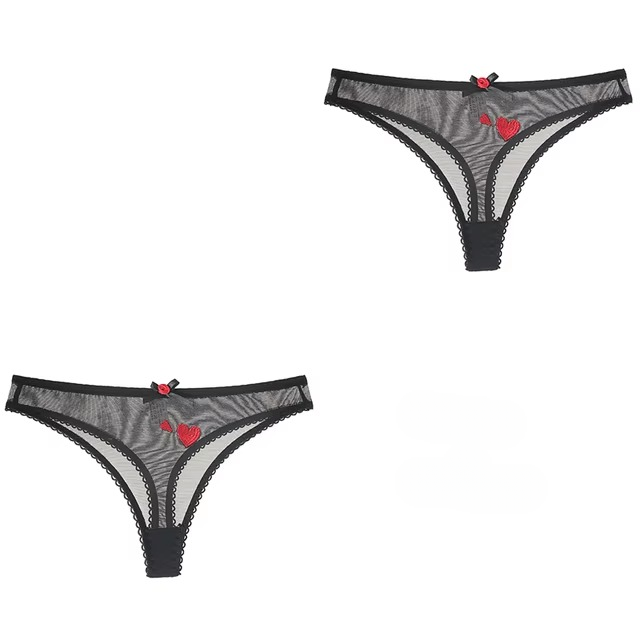 Lace Lingerie Temptation Low-waist Heart Ins Embroidery Transparent Thong Sweet Underwear Panties