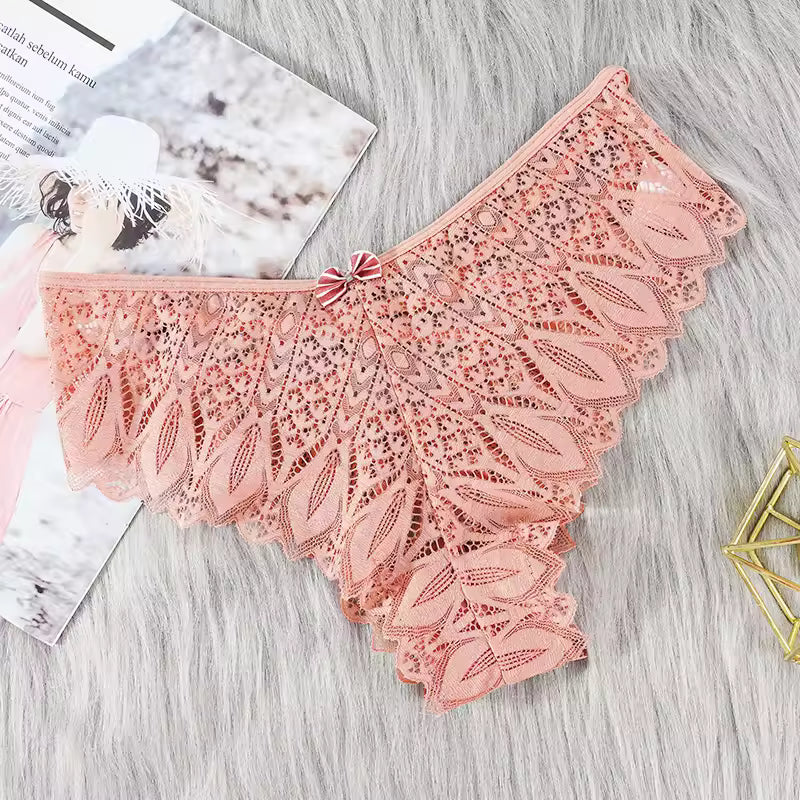 Lace Low-Waist Hollow Out Cross Seamless Panties Underwear