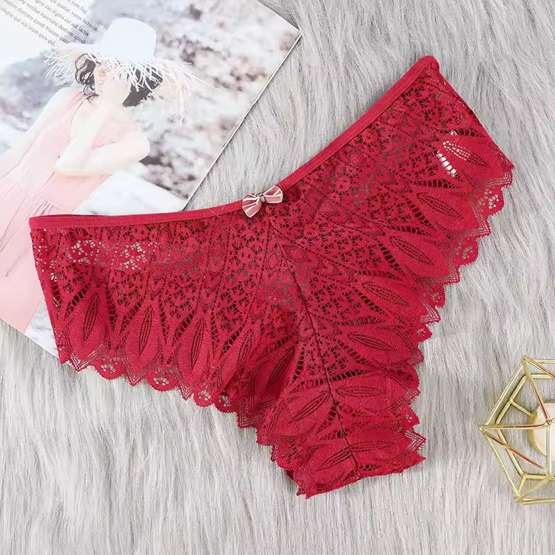 Lace Low-Waist Hollow Out Cross Seamless Panties Underwear