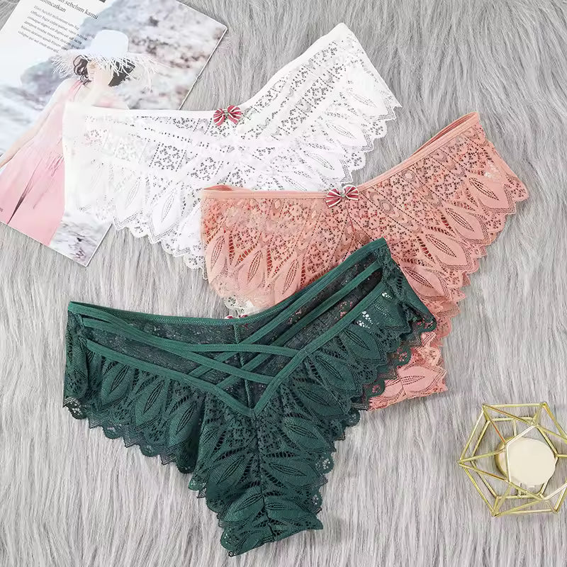 Lace Low-Waist Hollow Out Cross Seamless Panties Underwear