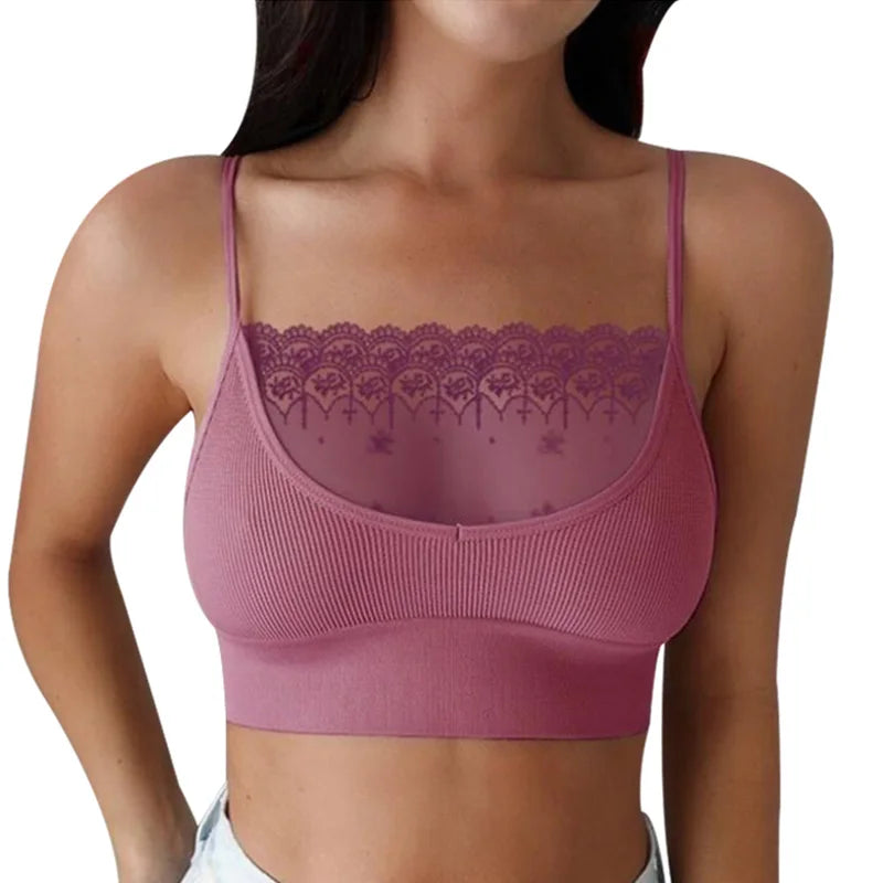 Lace Patchwork Seamless Bustier Wrap Top Tube Spaghetti Strap Chest Crop Tops